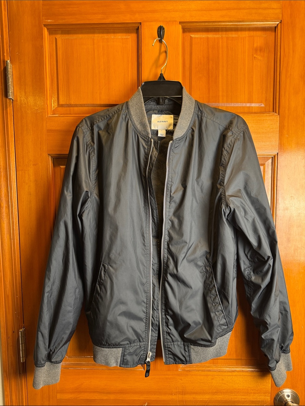Old Navy Men's Full Zip Flight Bomber Jacket Black With Gray Trim Size Small